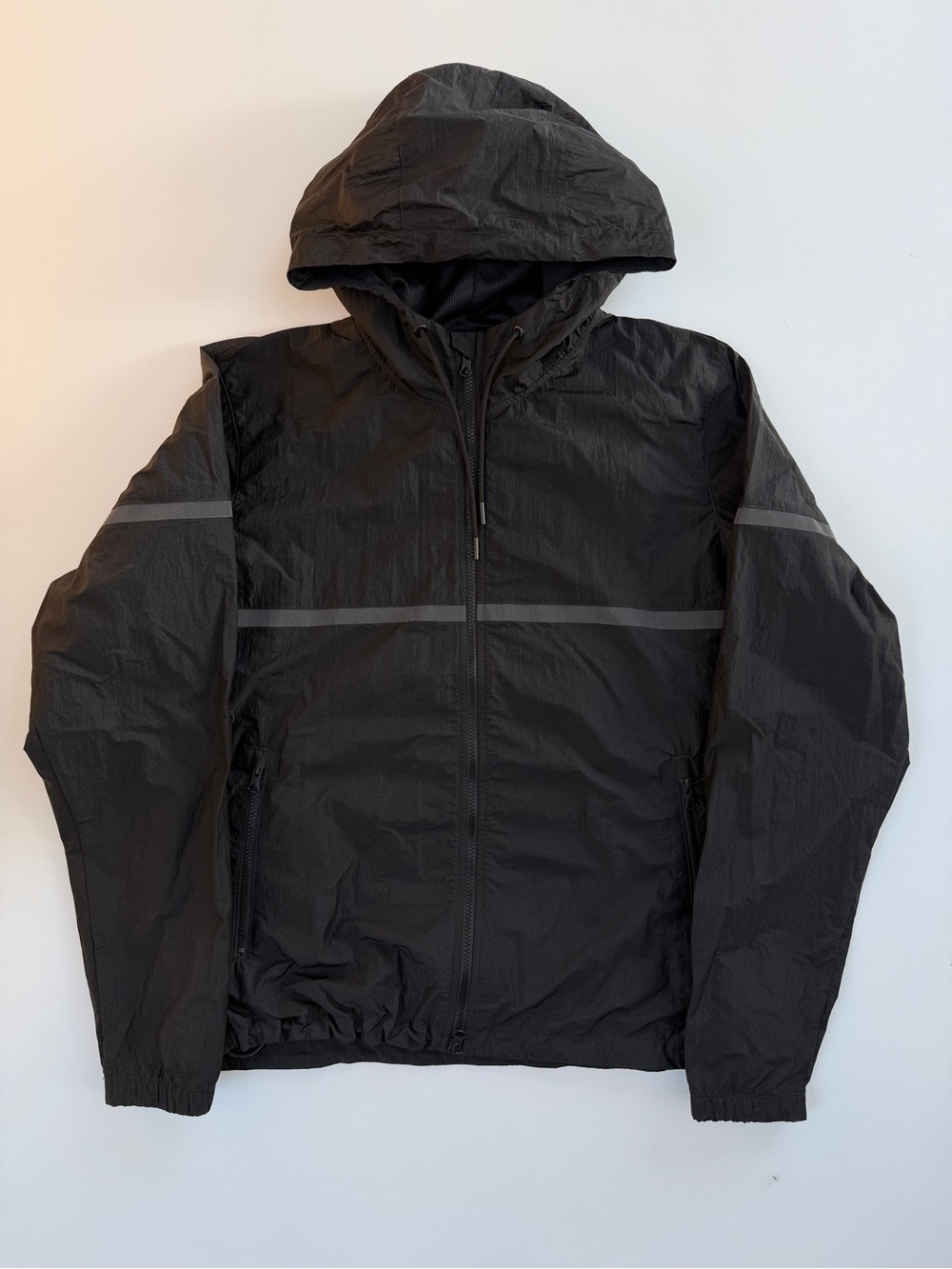 Reigning Champ Full Zip Hooded Nylon Jacket Mens Large Black 3M Reflective